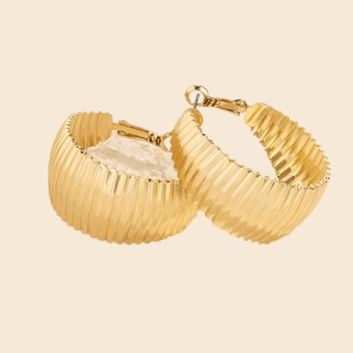 Golden Golden Stripe C Hoops-Fashion Earrings-StylinArts