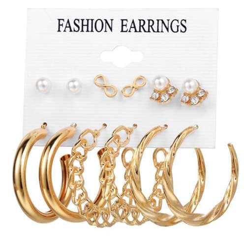 Metallic Chain Hoop Ensemble (6 Piece Set)-Fashion Earrings-StylinArts
