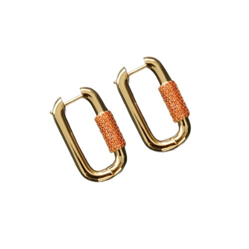 Orange Silver Lock Hoop Elegance-Fashion Earrings-StylinArts