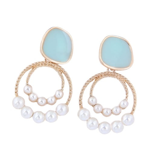 Teal Hoop Pearl Glow Earrings-Fashion Earrings-StylinArts