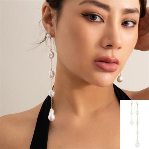 Asymmetrical Pearl Drape Earrings-Fashion Earrings-StylinArts