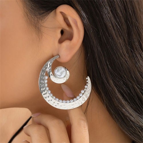 Silver Verdant Crescent Hoops-Fashion Earrings-StylinArts