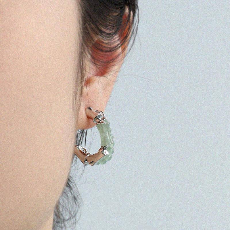 Bamboo Stud Natural Stone Earrings-Fashion Earrings-StylinArts