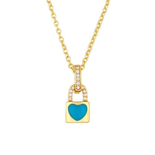 Azure Minimalism: Heart Lock Pendant Necklace-Fashion Necklaces-StylinArts