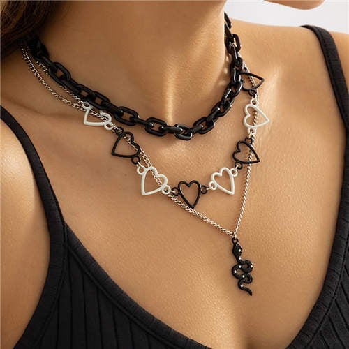 Dark Heart: Black Chain Peach Heart Necklace-Fashion Necklaces-StylinArts
