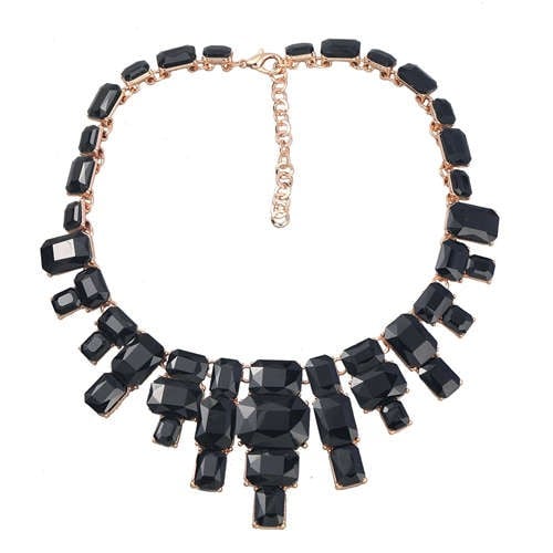 Midnight Glass: Square Rhinestone Statement-Fashion Necklaces-StylinArts