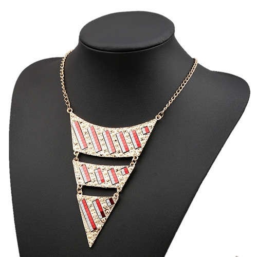 Crimson Triangle: Fluorescent Bib Necklace-Fashion Necklaces-StylinArts