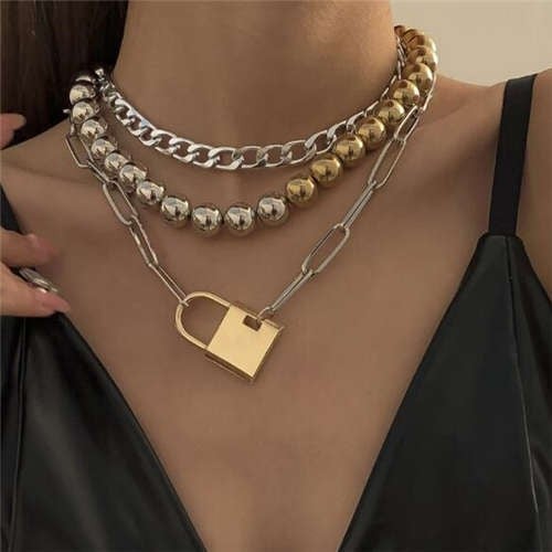 Lock Fusion: Punk Triple Layers Necklace-Fashion Necklaces-StylinArts