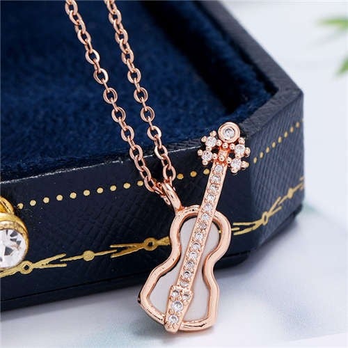 Melodic Rose: Guitar Pendant Necklace-Fashion Necklaces-StylinArts