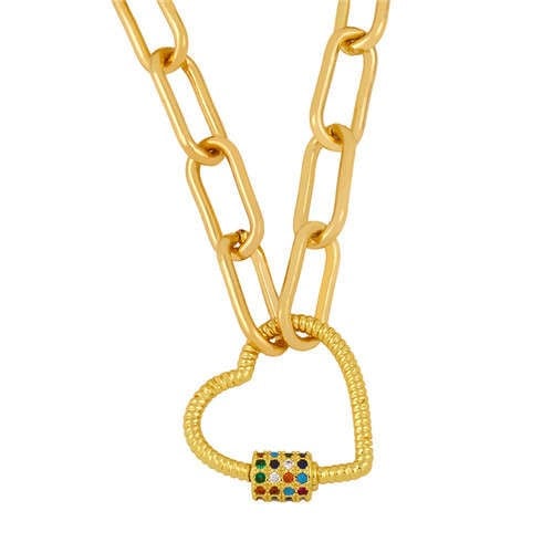 Multicolor Heart: Bold Link Chain Necklace-Fashion Necklaces-StylinArts