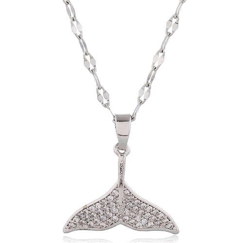 Oceanic Silver: Whale Tail Zirconia Necklace-Fashion Necklaces-StylinArts