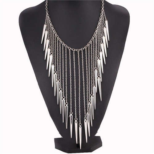 Rebel Rivets: High Fashion Silver Bib-Fashion Necklaces-StylinArts