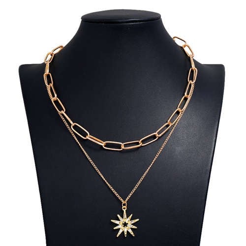 Starry Hip-hop: Rhinestone Dual Layer Necklace-Fashion Necklaces-StylinArts