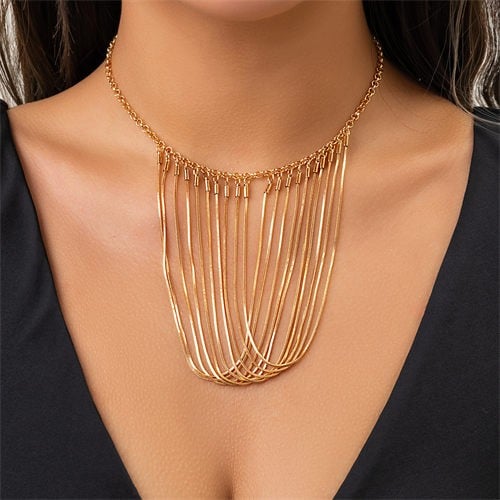 Gold Tassel: Snake Bone Chain Necklace-Fashion Necklaces-StylinArts