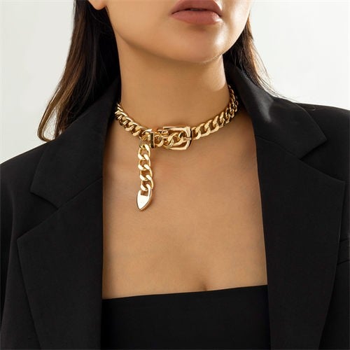 Golden Buckle: Vintage Belt Chain Choker-Fashion Necklaces-StylinArts
