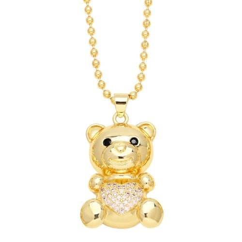 Blush Bear: Cubic Zirconia Copper Necklace-Fashion Necklaces-StylinArts
