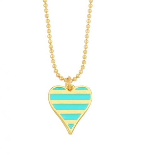 Verdant Heart: Enamel Striped 18K Necklace-Fashion Necklaces-StylinArts