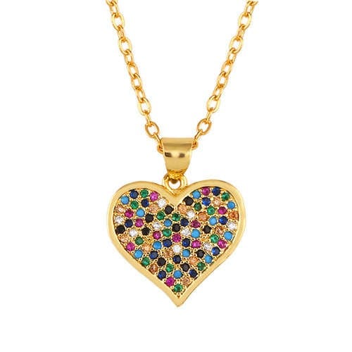 Colorful Heart: Rhinestone Inlaid Necklace-Fashion Necklaces-StylinArts