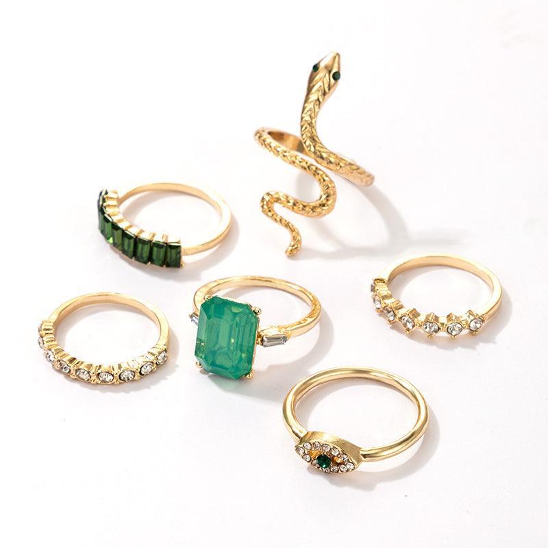 Green Emerald inspired Ring Set-Fashion Rings-StylinArts