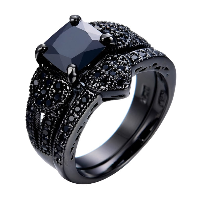 Black Gold Filled Jewelry Zircon Ring-Fashion Rings-StylinArts