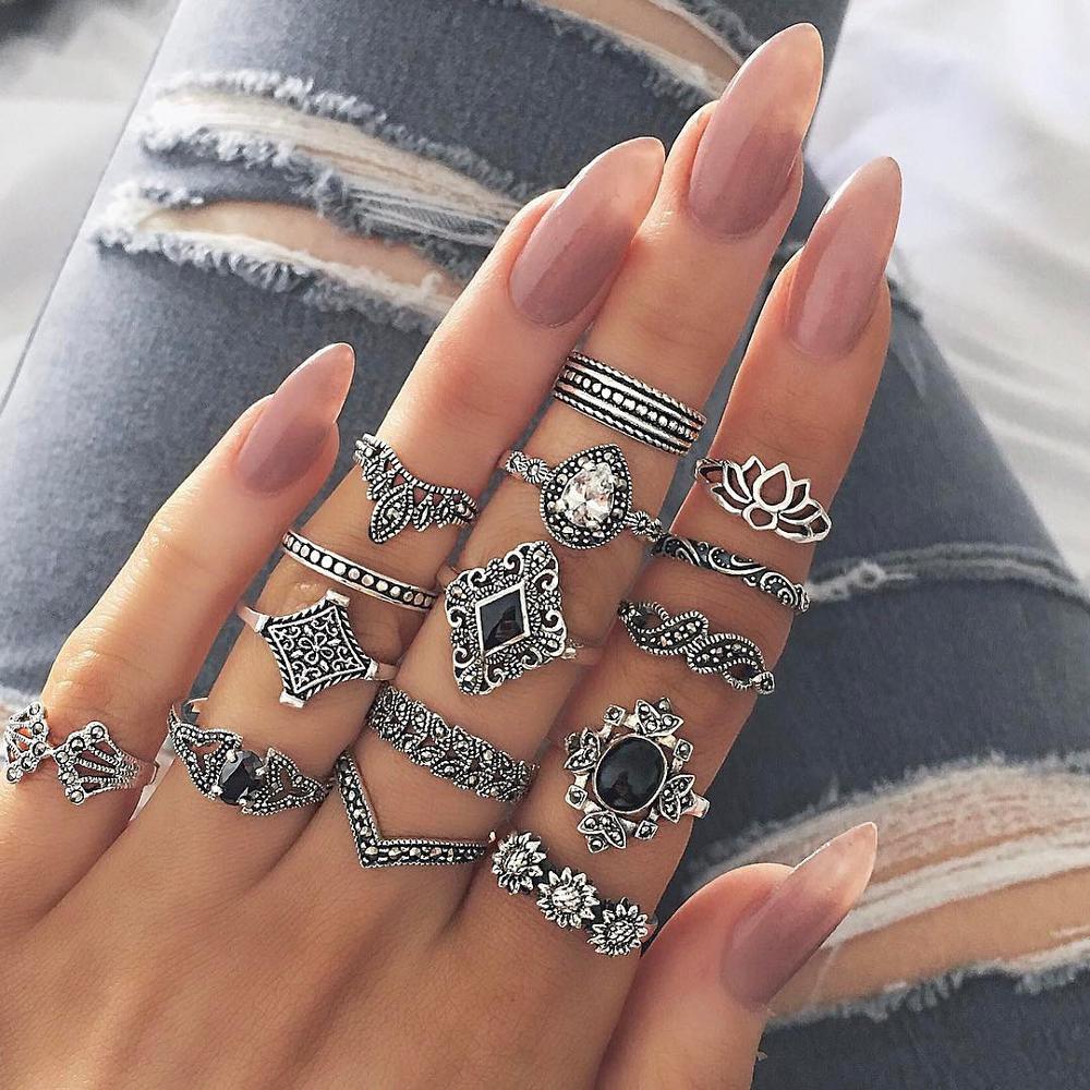 Midi Moon Opal Crystal Ring Set-Fashion Rings-StylinArts