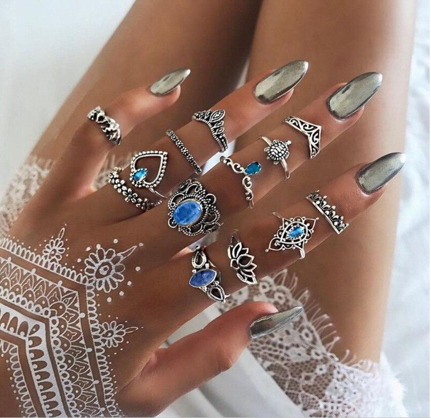 Midi Moon Opal Crystal Ring Set-Fashion Rings-StylinArts