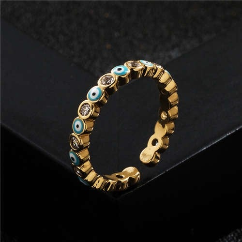 Azure Gaze: Gold-Plated Copper Eye Ring-Fashion Rings-StylinArts