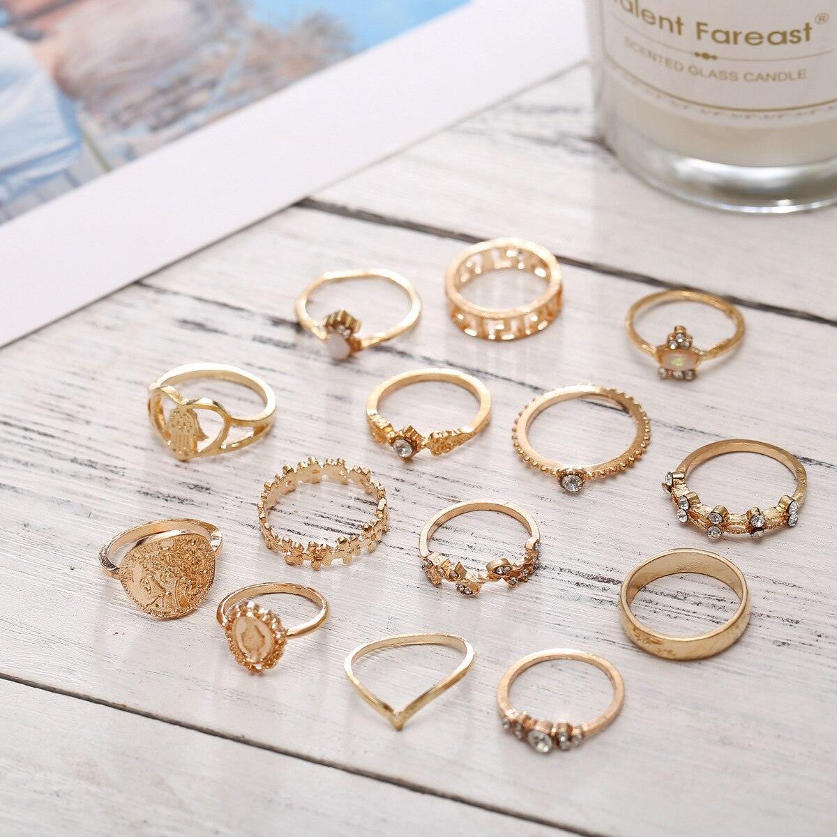 15 Pcs/set Vintage Women Hearts Ring-Fashion Rings-StylinArts