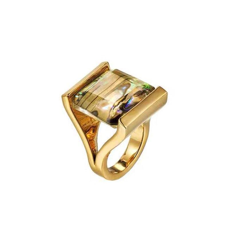 Colorful Shell Stone Square Ring-Fashion Rings-StylinArts