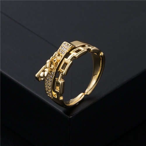 Key-Lock Charm: Gold-Plated Copper Women's Ring-Fashion Rings-StylinArts