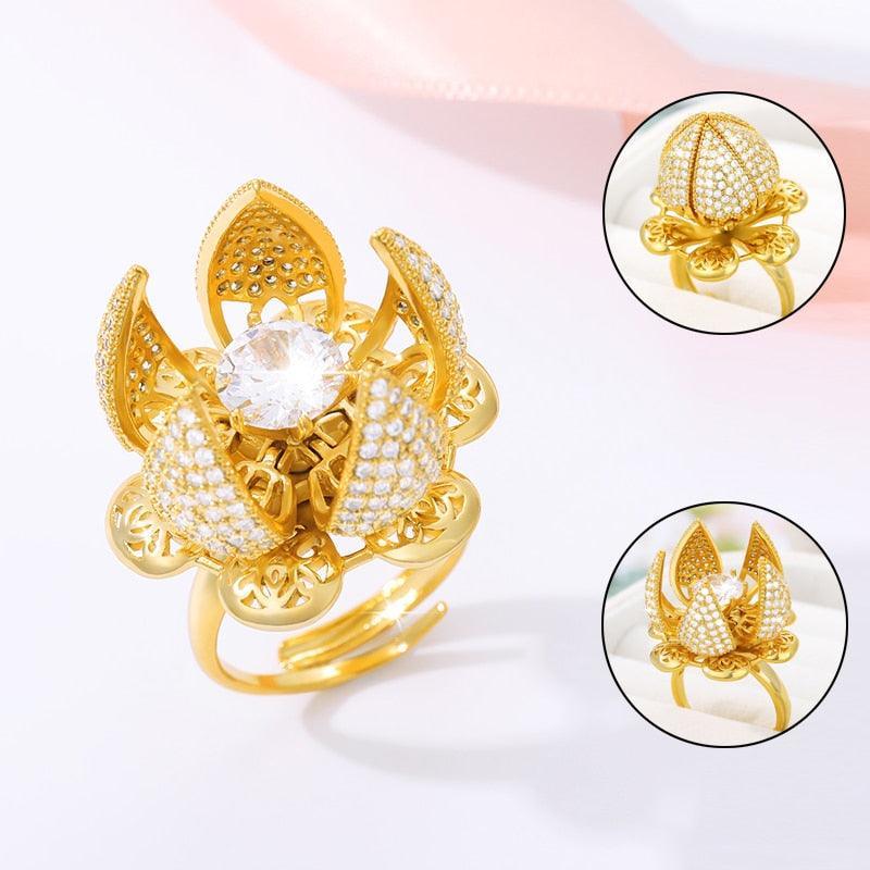 Adjustable Gold Plated Flower Bud Ring-Fashion Rings-StylinArts