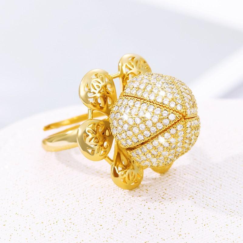 Adjustable Gold Plated Flower Bud Ring-Fashion Rings-StylinArts