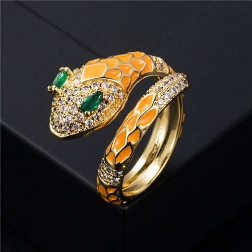 Tangerine Serpent: Oil-spot Glaze Animal Series Ring-Fashion Rings-StylinArts
