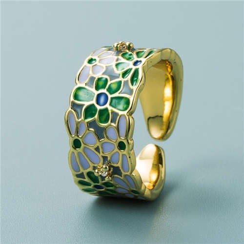 Verdant Glaze: Wide Gold-Plated Copper Ring-Fashion Rings-StylinArts