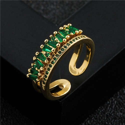 Emerald Crown Elegance: Gold-Plated Copper Ring-Fashion Rings-StylinArts