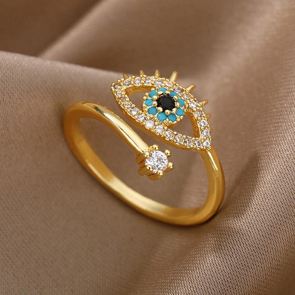 Turkish Blue Evil Eye Rings-Fashion Rings-StylinArts