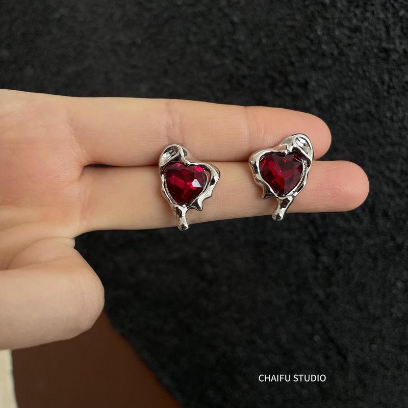 Molten Metal Red Crystal Love Earrings-Fashion Rings-StylinArts