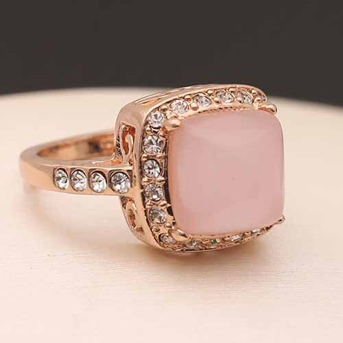 Pink Opal Statement: 18K Rose Gold Ring-Fashion Rings-StylinArts