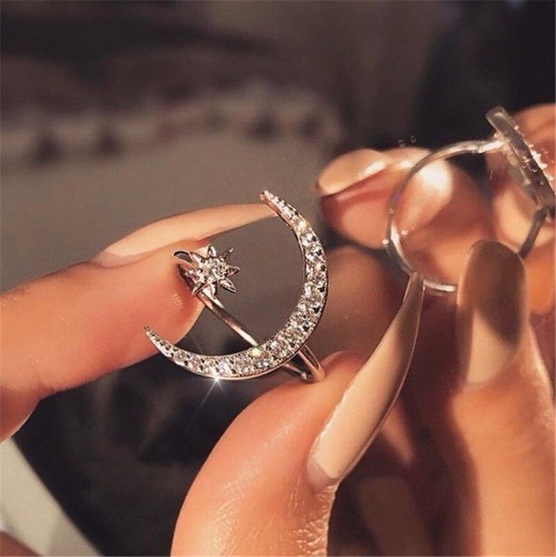 Crescent Moon Ring Lady Fashion-Fashion Rings-StylinArts