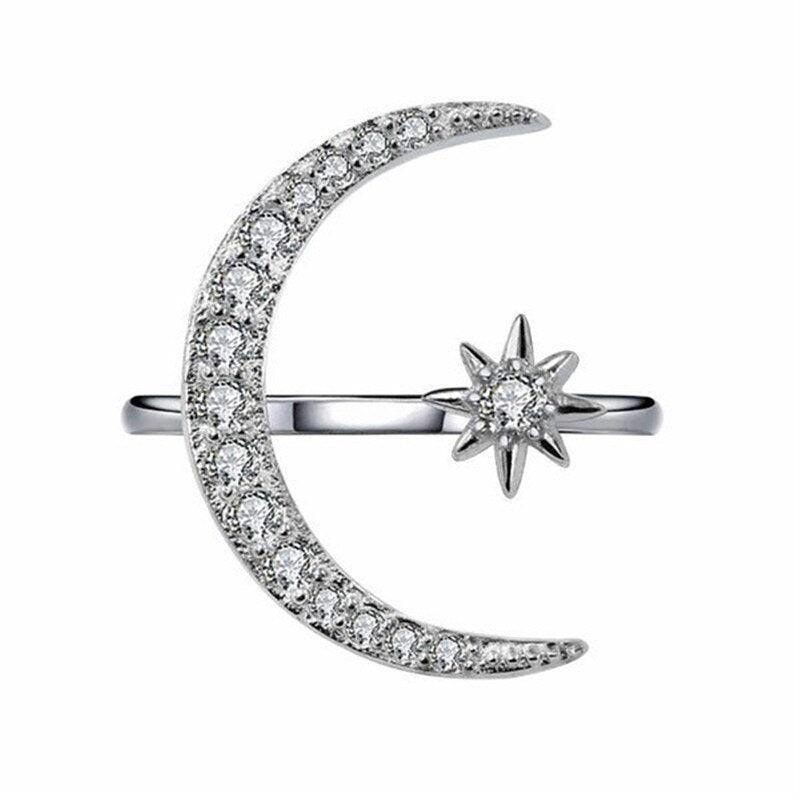 Crescent Moon Ring Lady Fashion-Fashion Rings-StylinArts