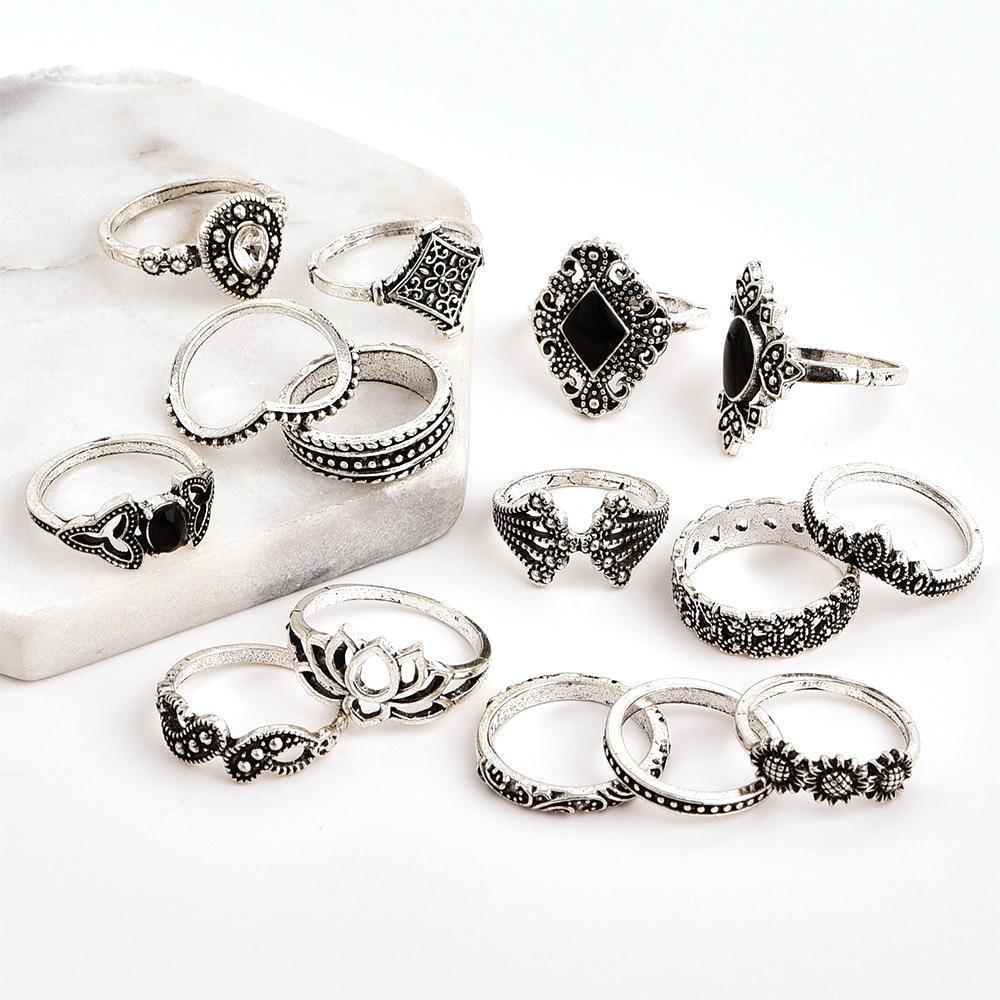 15 Piece Bohemian Ring Set-Fashion Rings-StylinArts