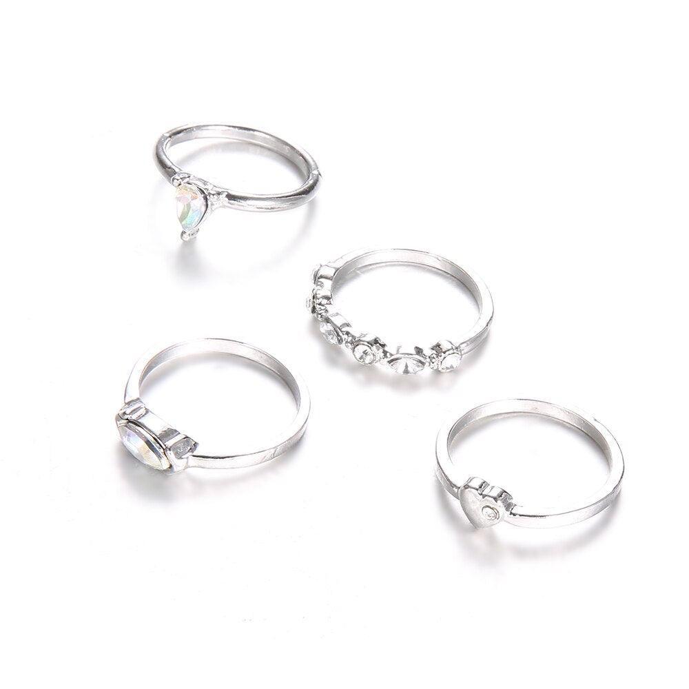 Classic Silver Crystal Heart Ring Set-Fashion Rings-StylinArts