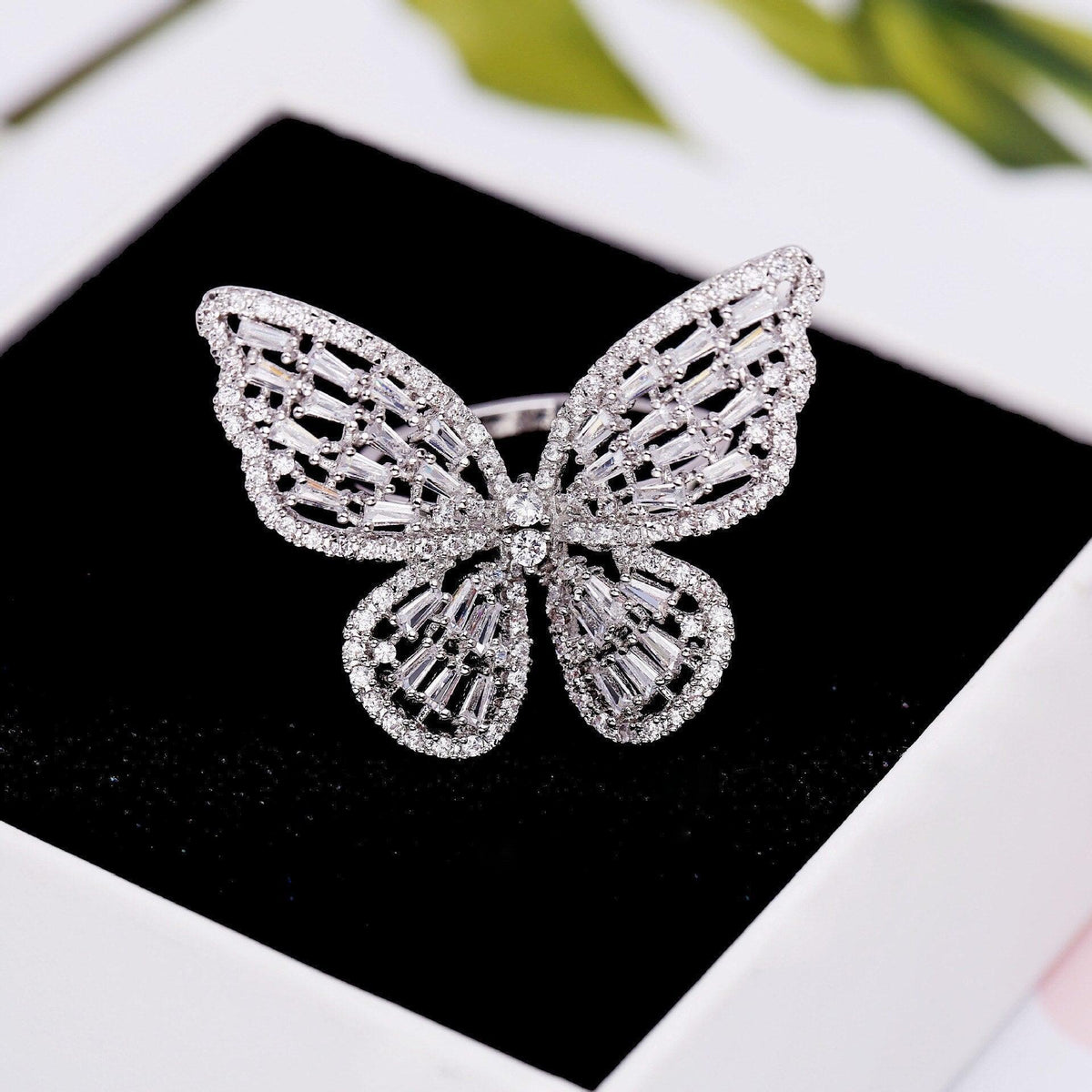 Sparkling Butterfly Adjustable Ring-Fashion Rings-StylinArts