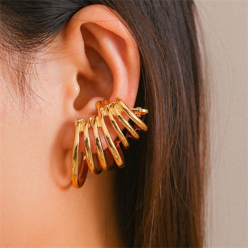 Golden Cascade: Layered Hoop Ear Cuff Earrings-Fashion Earrings-StylinArts