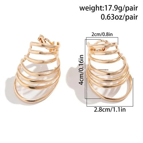 Golden Cascade: Layered Hoop Ear Cuff Earrings-Fashion Earrings-StylinArts