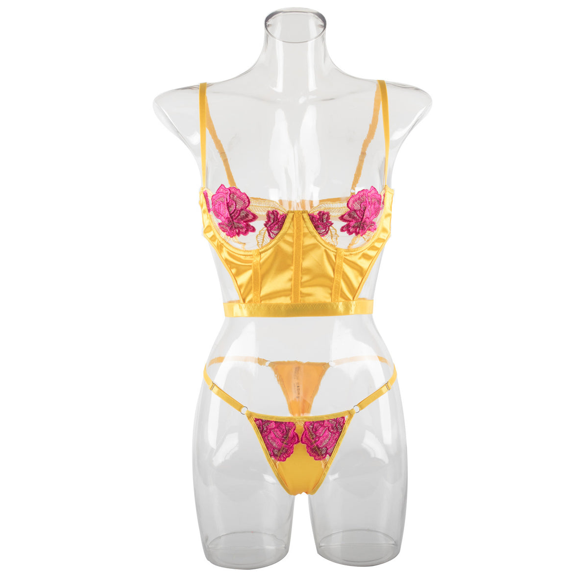 Sunset Reverie Floral Embroidered Yellow Lingerie Set