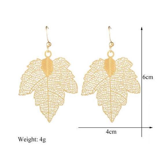 Golden Elegance: Korean Couture Leaf Ensemble Earrings - StylinArt