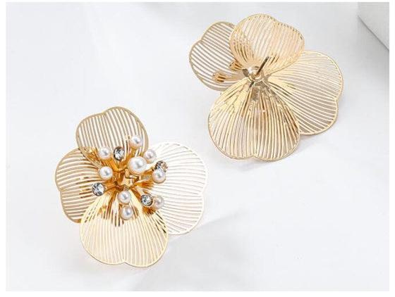 Golden Petal Elegance: Floral Stud Earrings-Fashion Earrings-StylinArts