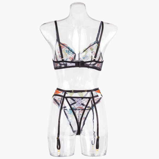 Nocturne Bloom Embroidered Garter Set-Black-L-Basques-StylinArts