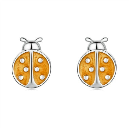 Sunny Ladybug: Sterling Silver and Enamel Mini Stud Earrings-Fashion Earrings-StylinArts